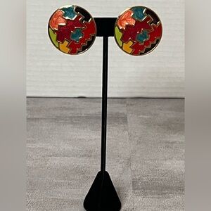 Colorful Geometric Clip on Earrings